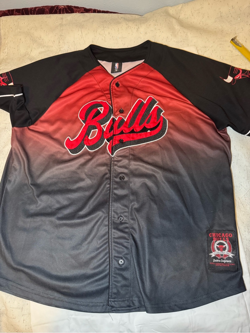 NBA Chicago Bulls Red and Black Gradient Baseball Jersey